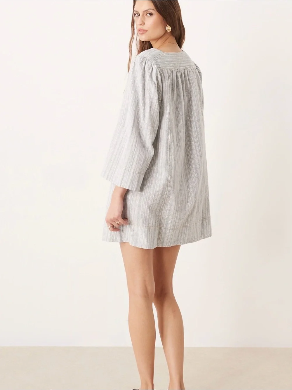 Free People Linen Blend Striped Tunic Dress Blue White Size M NWT